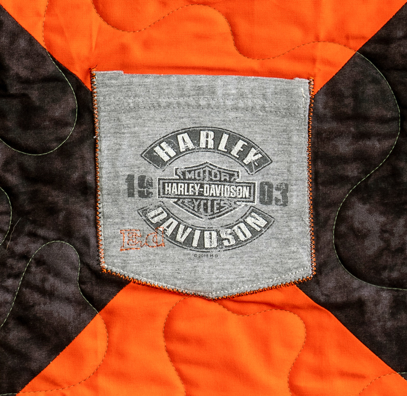 Quilt Square for Edgar Barnette Jr. with Harley-Davidson logo and colors