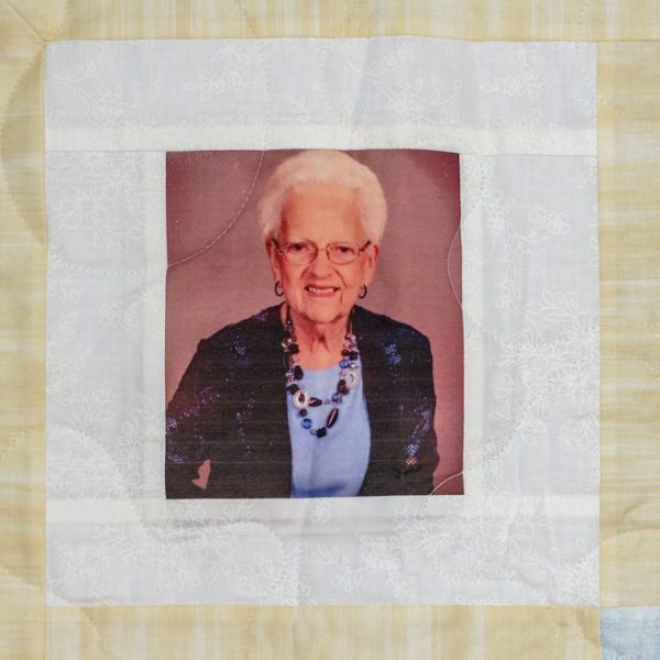 Quilt square for Anita Brown with portrait of Anita