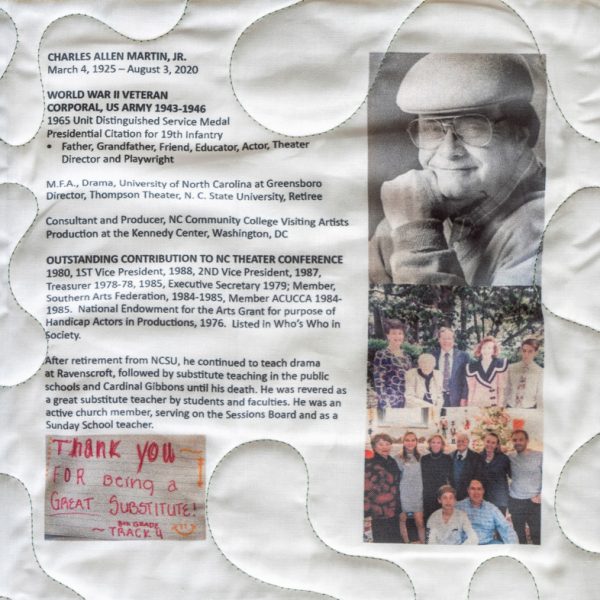 Quilt square for Charles Martin, Jr a world war II veteran and his biography