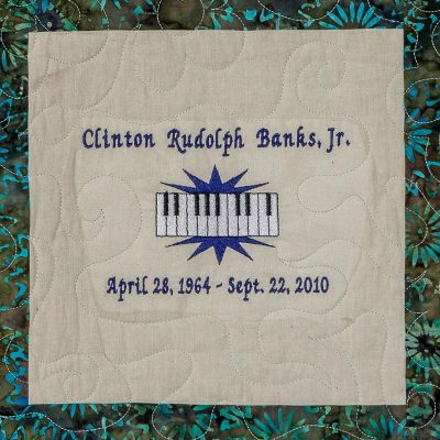 Quilt square for Clinton Rudolph Banks, Jr. with a patch of piano keys