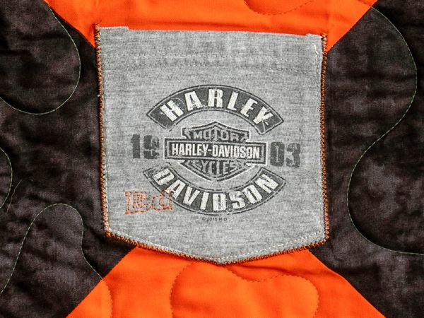 Quilt Square for Edgar Barnette Jr. with Harley-Davidson logo and colors