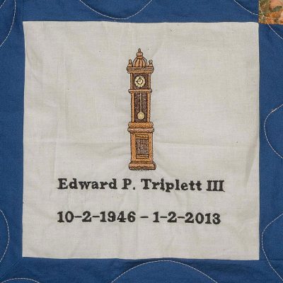 Quilt square for Edward Triplett 3 with a grandfather clock