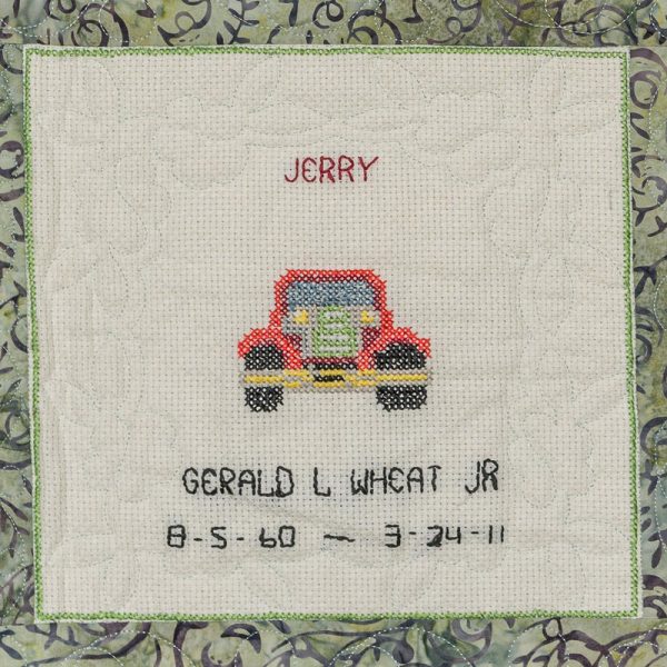Quilt square for Gerald Wheat Jr. with a car at the center