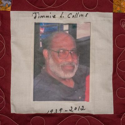 Quilt square for Jimmie L. Collins with a photo of Jimmie.