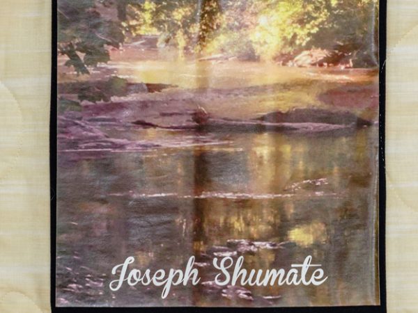 Quilt square for Joseph Shumate with a photo of a river