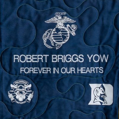 Quilt square for Robert Yow with text reading: Forever in our hearts