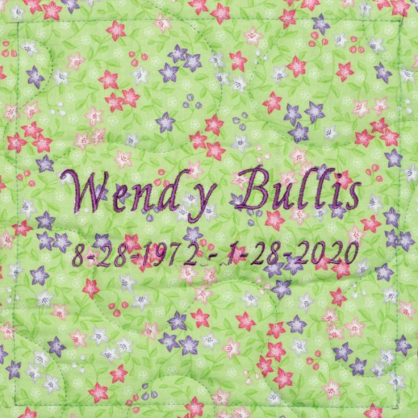Quilt square for Wendy Bullis with flower pattern