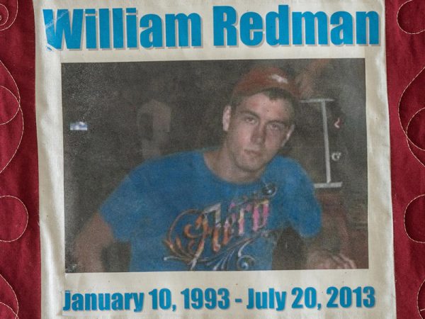 Quilt square for William Redman with a photo of William at night.