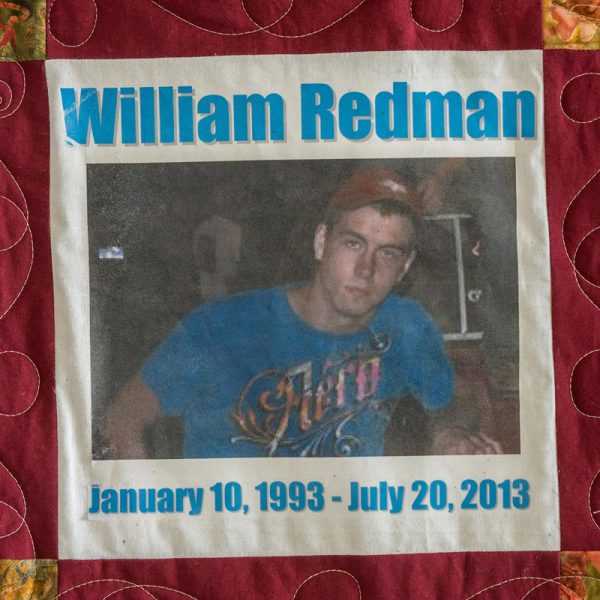 Quilt square for William Redman with a photo of William at night.