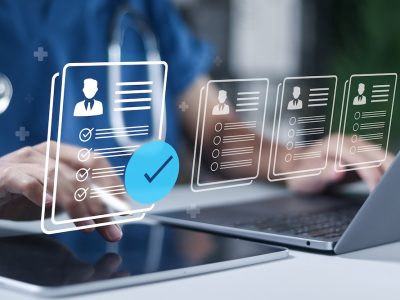 The photo of the doctor using computer to login to MyChart