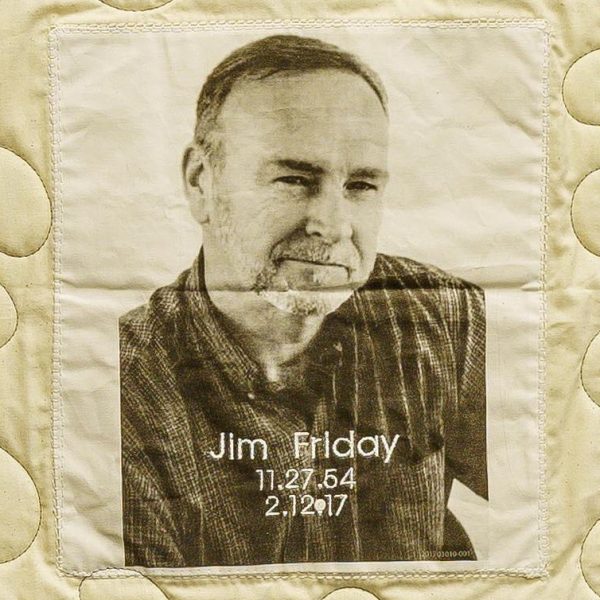 Quilt square for Jim Friday with portrait of Jim