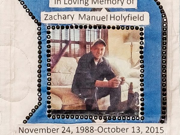 Quilt square for Zachary Manuel Holyfield with a photo of Zachary at the center