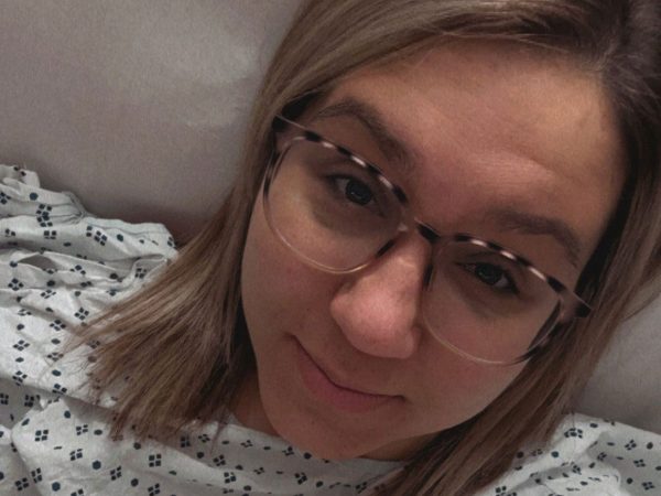 woman in hospital gown
